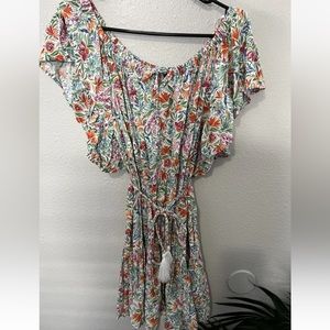 Womens Rachel Zoe Tropical Floral Print Ruffle Off Shoulder Dress L